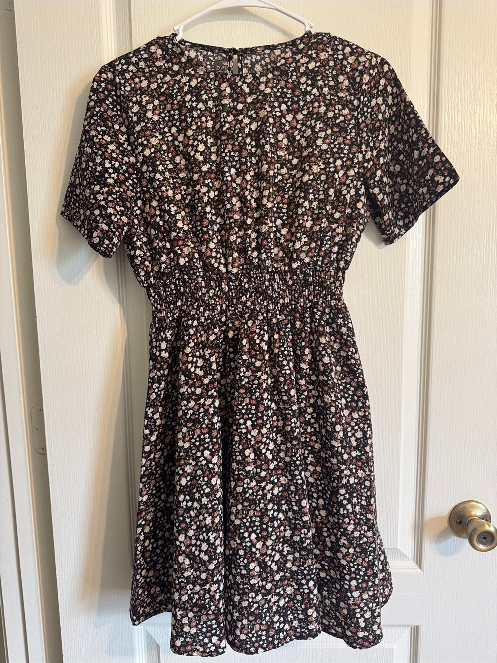 Floral Short Sleeve Smocked Waist Dress